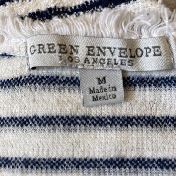 Green Envelope Los Angeles Shirt Womens Medium Blue‎ White Striped Fringe Trim - Picture 7 of 9